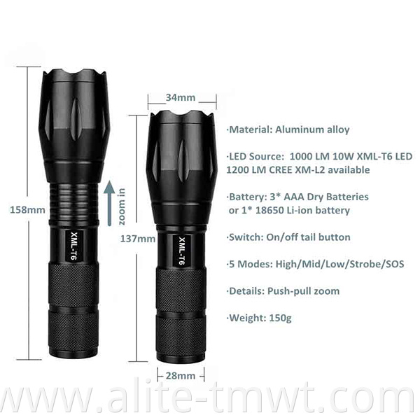 Powerful zoom XML T6 or XM-L2 led fast track japanese torch flashlight